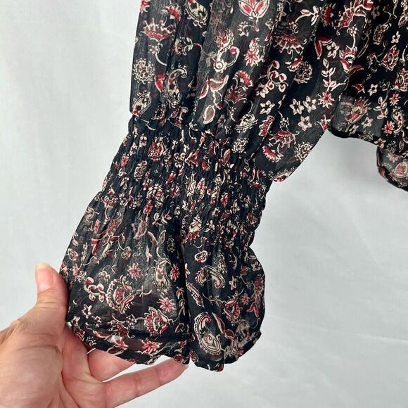 Festi Women Button Up Sheer Floral Paisley Blouse 1 14/16 - Picture 2 of 11